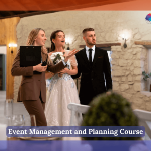 Female wedding planner working with bride and groom