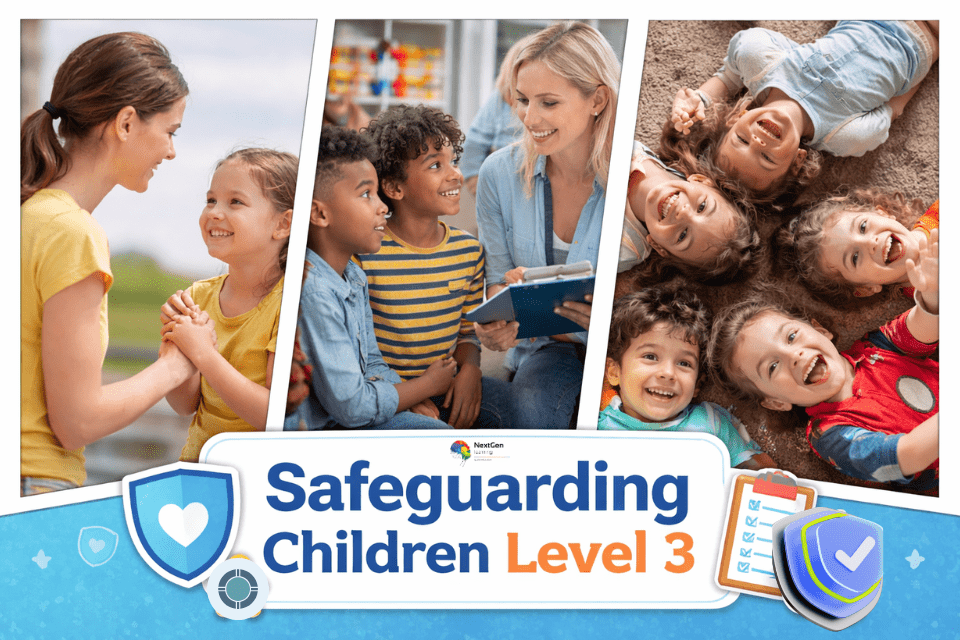 Adults supporting and supervising children in safe, positive environments, representing safeguarding responsibilities in education and care settings.