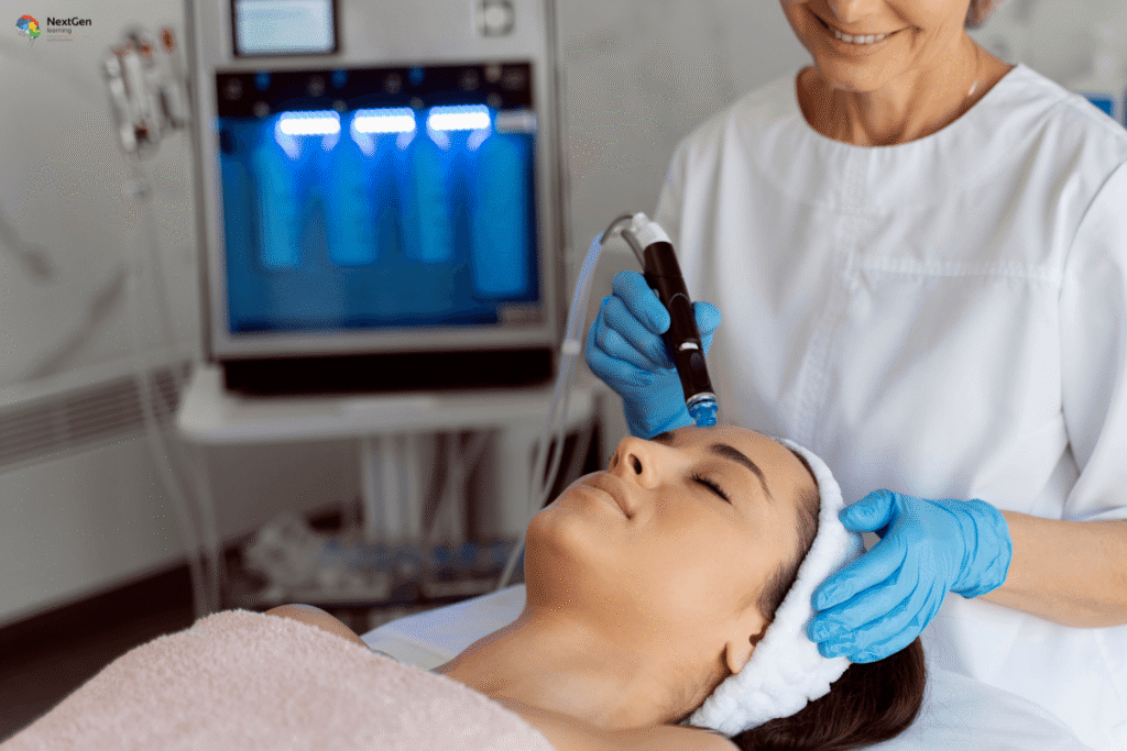 Infographic showing luxury spa facial therapy course, highlighting professional skincare treatments, advanced cosmetic technology, and step‑by‑step rejuvenation techniques for wellness and beauty.