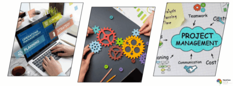Certified Project Manager learning illustrating leadership, communication and structured project planning principles. This image represents a Project Management Course focused on stakeholder coordination and performance tracking. It highlights budgeting, scheduling and methodology selection concepts. Visual overview of professional project management knowledge and leadership practices.