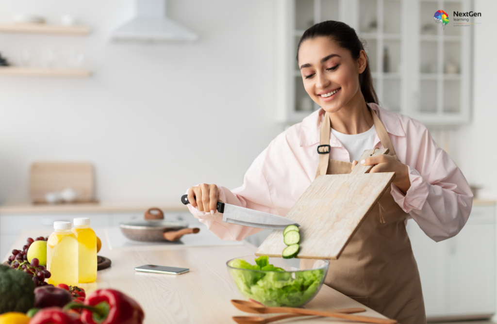 Person Making Salad in Kitchen