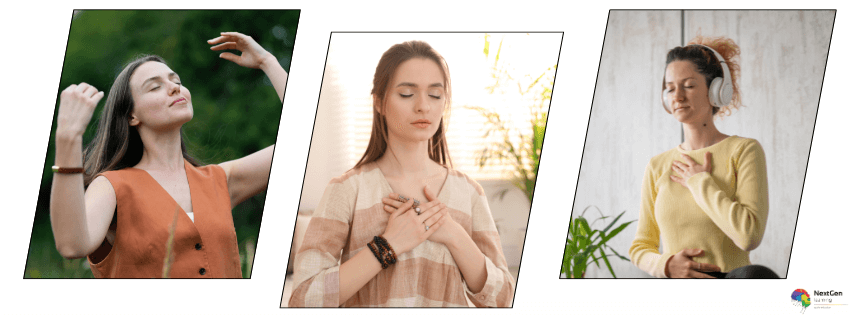 People practising mindful self-care and relaxation to support mental wellbeing and emotional balance