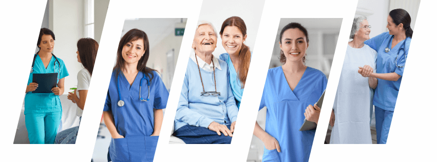 Smiling nursery nurse engaging with toddlers in a childcare setting during practical training session