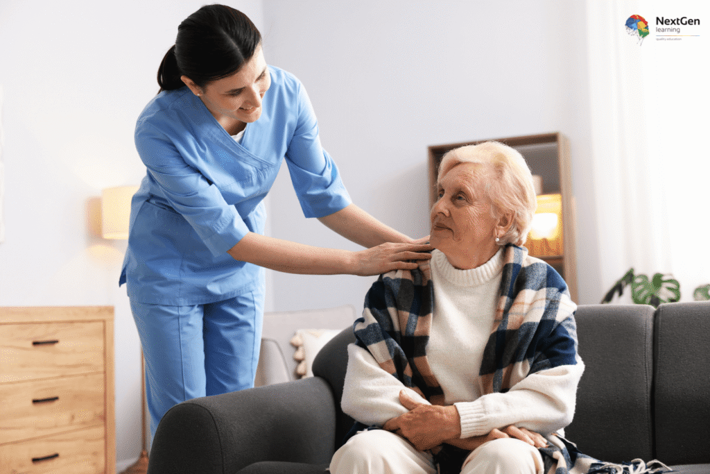 Infographic showing the role of nursing assistants, highlighting patient support, daily care assistance, comfort, and teamwork within healthcare settings.