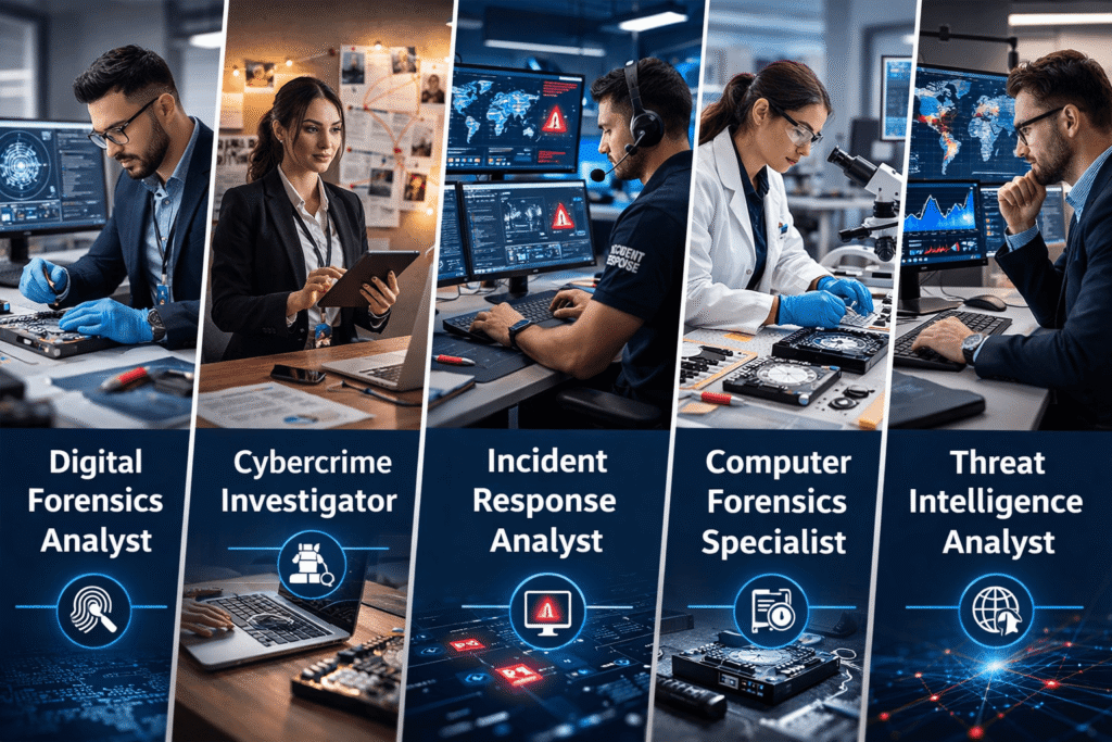 Cyber security careers including digital forensics analyst and incident response roles