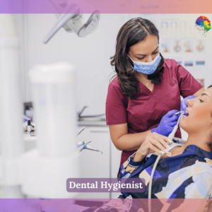 A dental hygienist in maroon scrubs and a protective mask is cleaning a patient's teeth in a modern dental clinic.