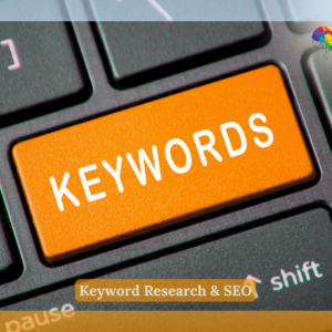 Close-up of a computer keyboard focusing on an orange 'KEYWORDS' key among grey keys, symbolizing the importance of keyword selection in SEO.