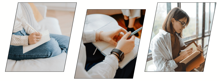 Writing therapy with reflective writing, healing journal, and wellness journal for self-growth and wellbeing