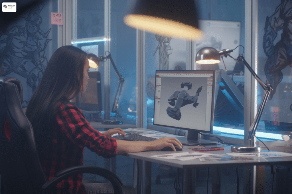 Infographic showing Maya and Unity 3D environment modeling for mobile games, highlighting digital creativity, 3D design processes, and immersive game development techniques for interactive mobile experiences.