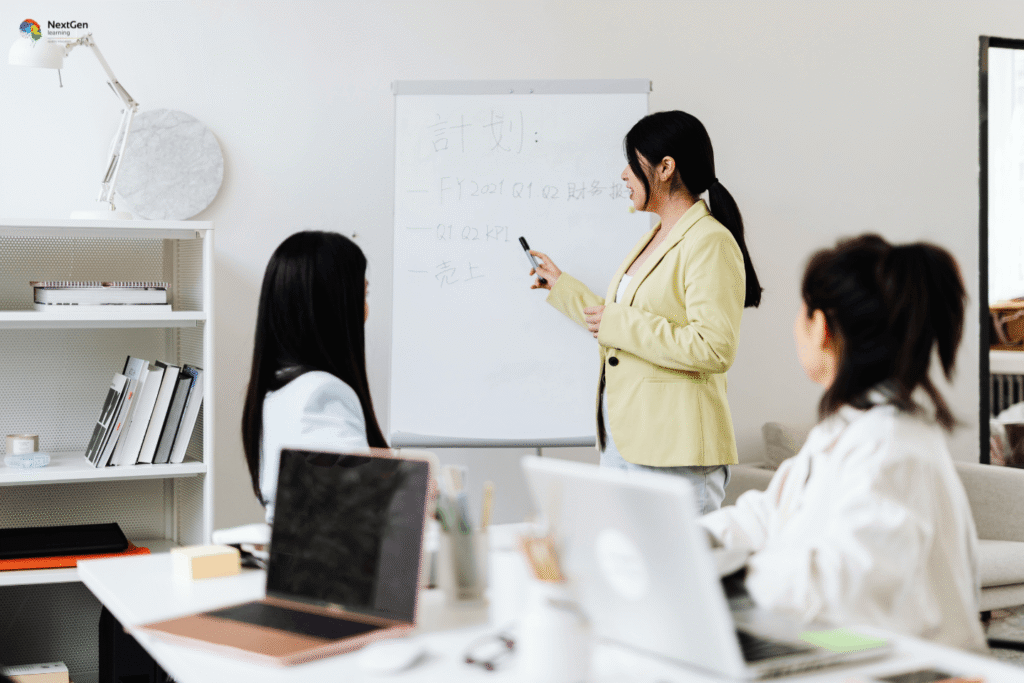 Infographic showing supervisor training, highlighting leadership skills, staff management, performance monitoring, communication strategies, and professional development for effective workplace supervision.