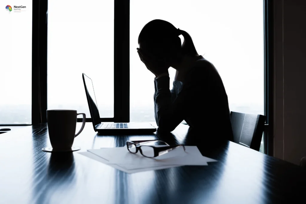 Infographic showing workplace stress management, highlighting coping techniques such as relaxation, mindful acceptance, positive thinking, and healthy routines to reduce anxiety, improve resilience, and support employee wellbeing.