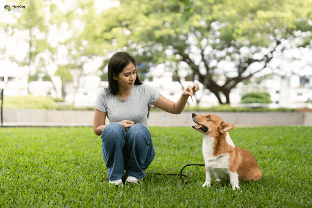 Infographic showing canine communication, highlighting body language, vocal cues, facial expressions, tail movements, and training techniques to strengthen human‑dog bonding and improve behavior awareness.