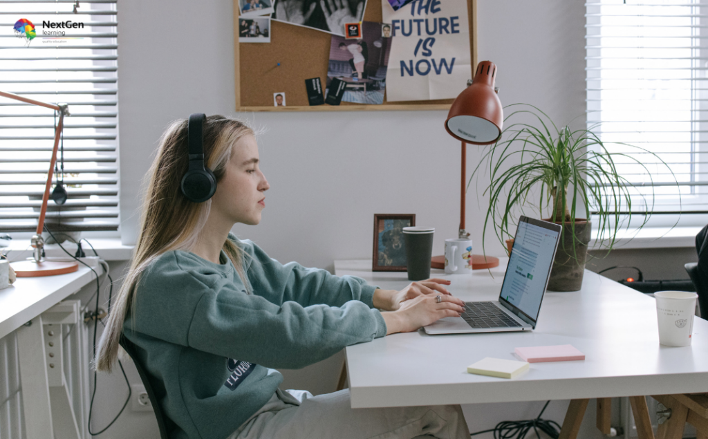 Laptop Workspace with Headphones