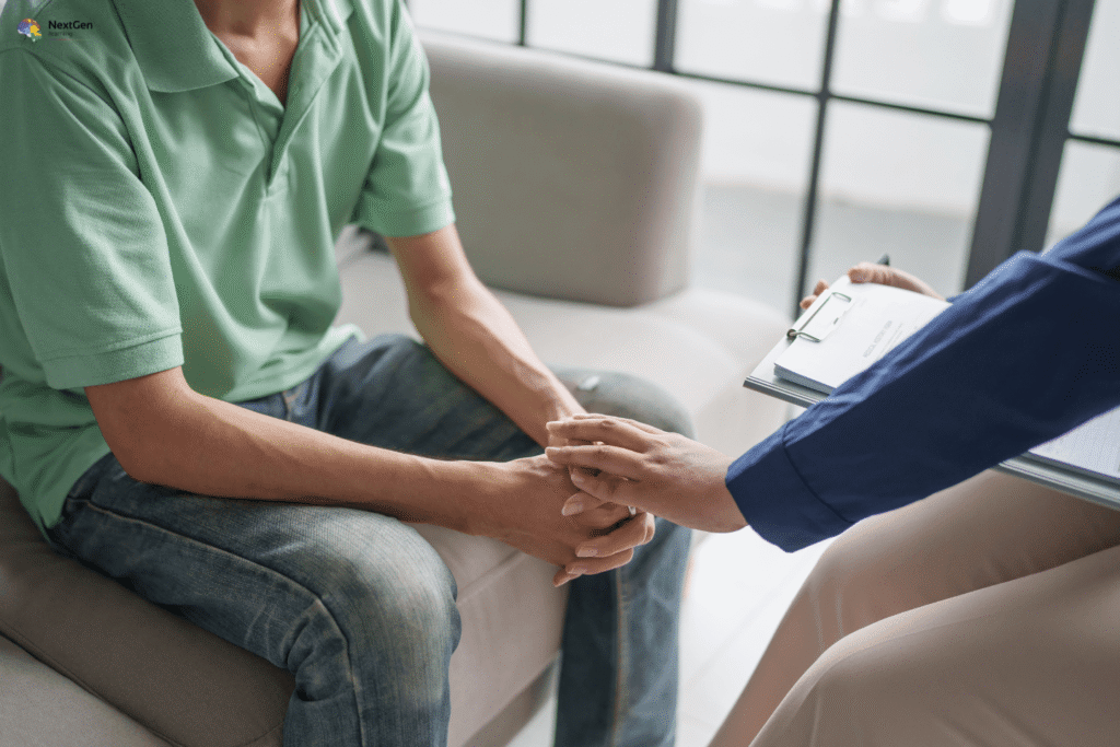 Infographic showing overcoming PTSD with evidence‑based psychotherapy, highlighting supportive counseling, structured therapeutic techniques, and professional mental health care to reduce trauma symptoms and improve resilience.