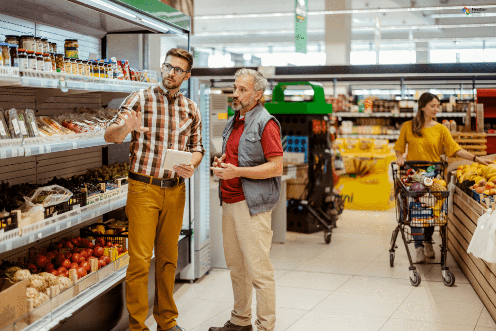 Infographic showing retail store manager role, highlighting leadership in daily operations, staff management, customer service, merchandising, and strategic decision‑making to drive retail success.