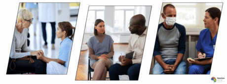 Healthcare professionals supporting patients in mental health care settings