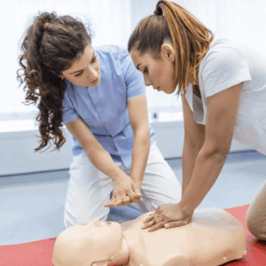 Emergency First Aid at Work course cover image showing CPR awareness training