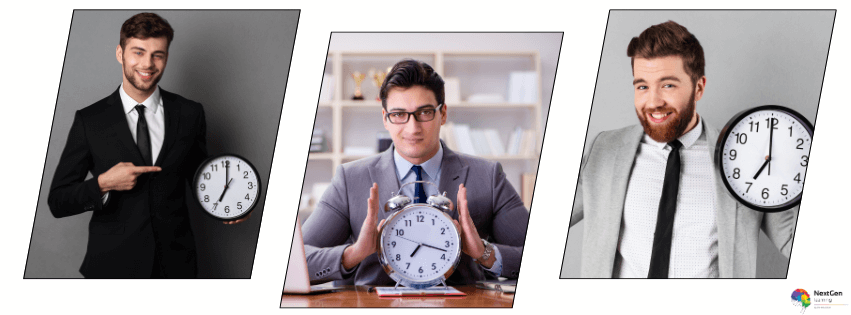 Professional demonstrating effective time management skills by planning tasks, managing deadlines, and working efficiently against time.