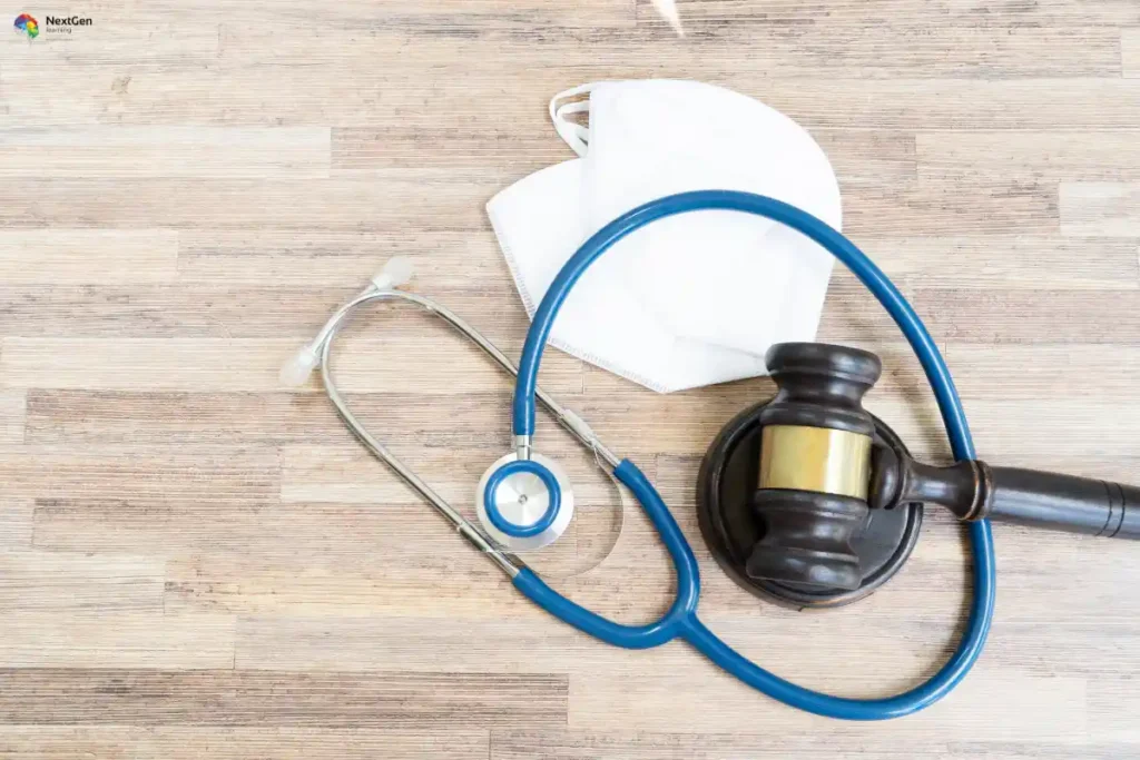 Infographic highlighting a Medical Law and Ethics diploma, focusing on healthcare legislation, patient rights, professional conduct, medical malpractice, ethical decision‑making, and the intersection of medicine and justice.