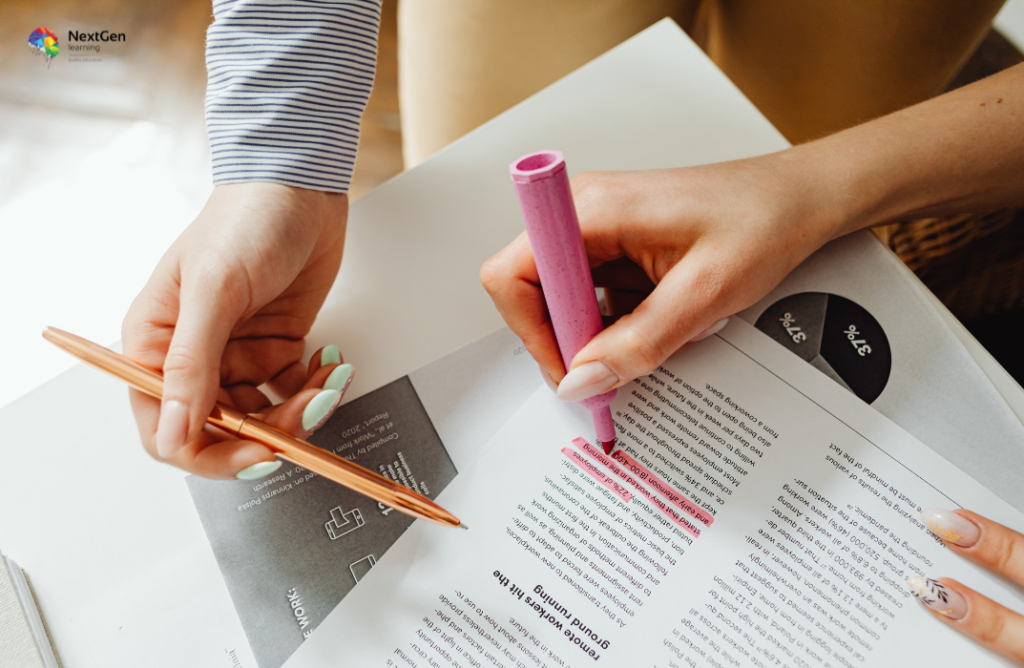 Hands Highlighting and Reviewing Document
