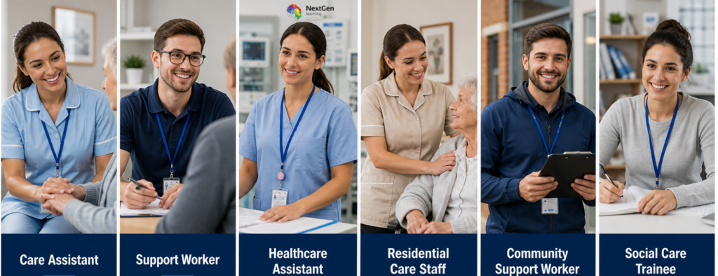 Duty of care career roles including care assistant, support worker, healthcare assistant, residential and community care staff