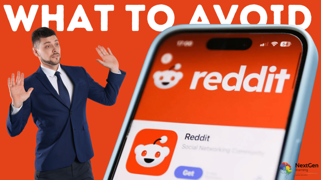Man gesturing no to common mistakes in Reddit SEO strategy, with an orange background.