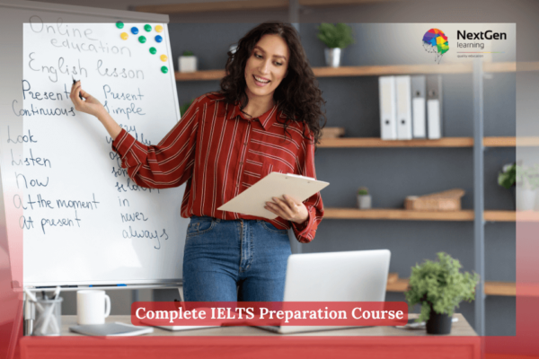 Complete IELTS Preparation Course - English teacher showing explaining theme to students online