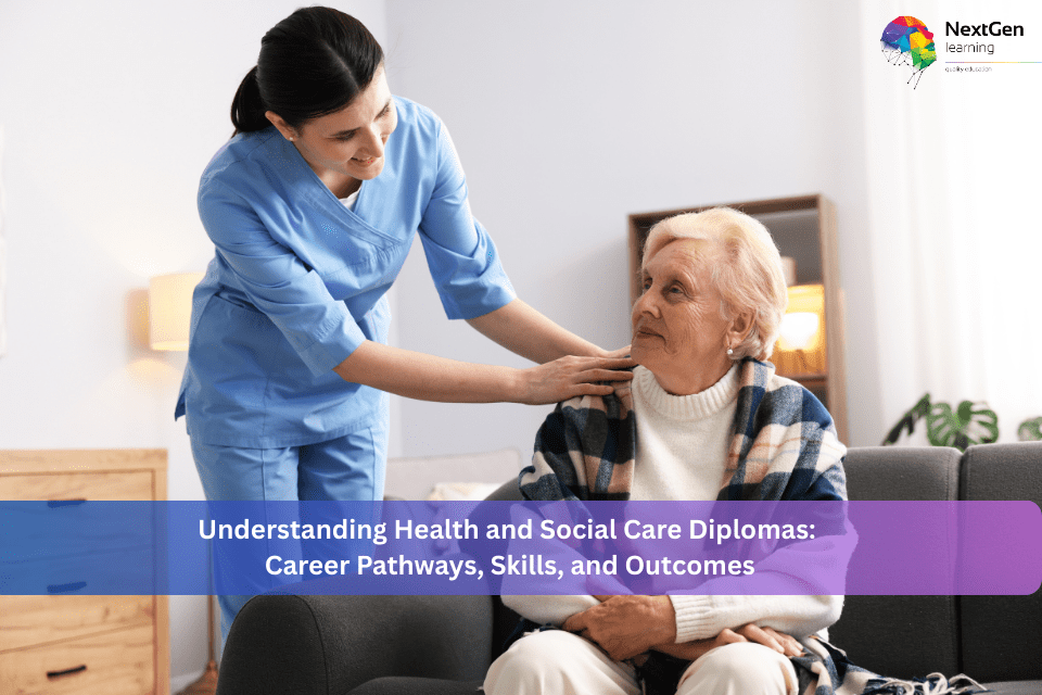 Health and social care worker supporting an elderly person in a home care setting