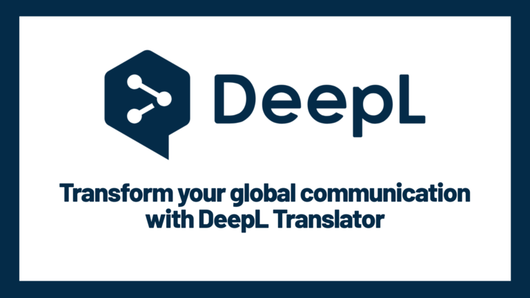 DeepL logo with the tagline "Transform your global communication with DeepL Translator."