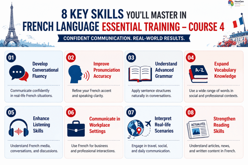 French language skills infographic for fluency and communication