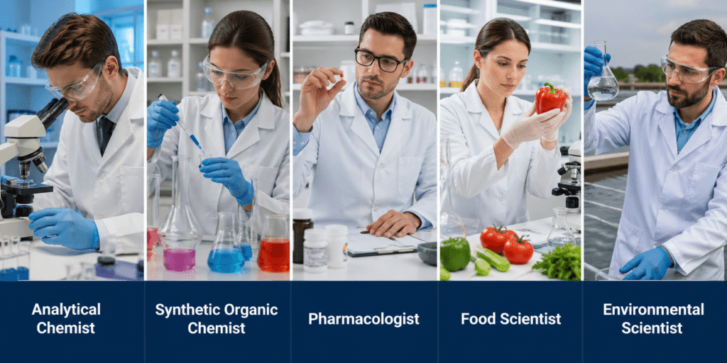 Organic chemistry career paths including analytical chemist and pharmacologist