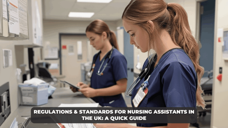 Healthcare assistants following regulations and standards in a UK clinical setting