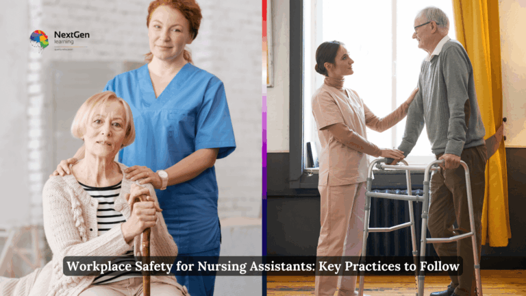 Nursing Assistants supporting elderly patients safely in UK healthcare settings, demonstrating workplace safety practices.