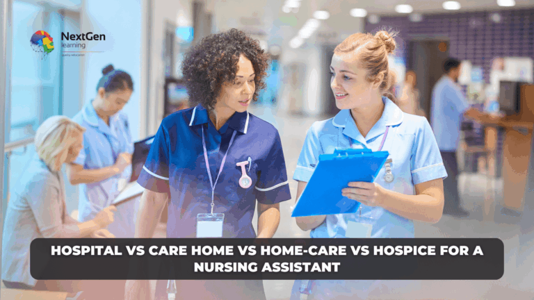 Nursing Assistant comparing hospital, care home, home-care and hospice work environments, exploring Healthcare Assistant Jobs, HCA Jobs, Care Assistant duties, and the best workplace for a nursing assistant.