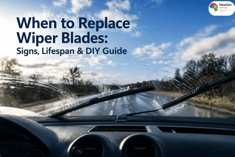 Car windscreen wipers clearing water while driving showing reduced visibility