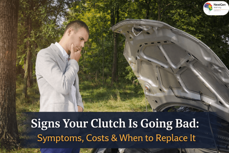 Man inspecting car engine with open bonnet showing potential clutch problem