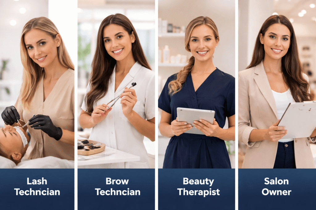 Lash technician, brow technician, beauty therapist and salon owner career path