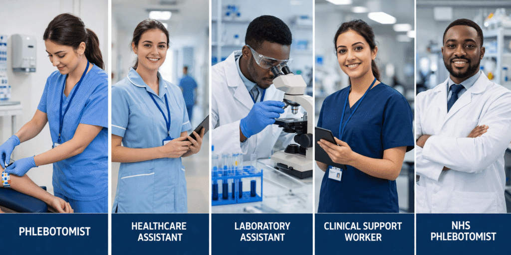 Phlebotomist and healthcare career roles banner