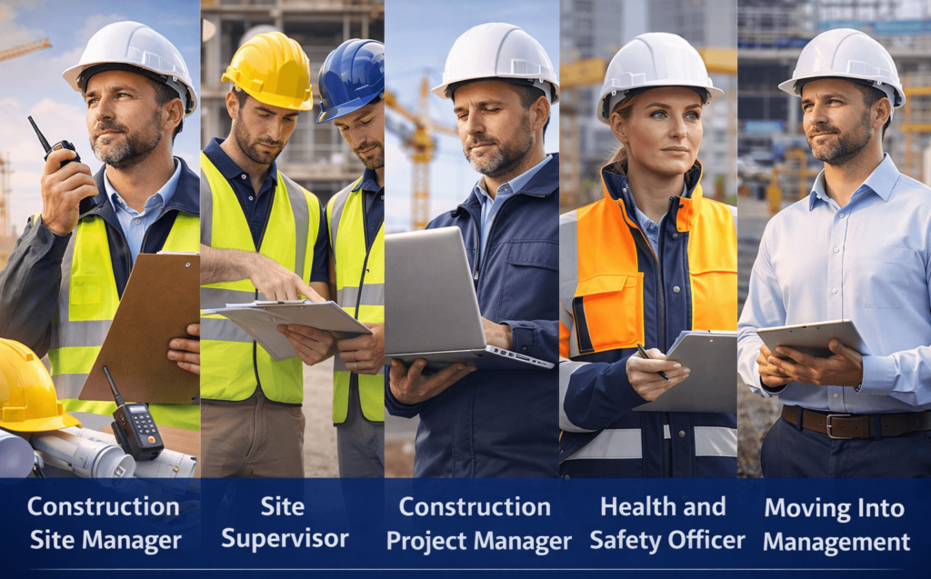 Career path of construction safety professionals including site manager, supervisor, project manager and health and safety officer