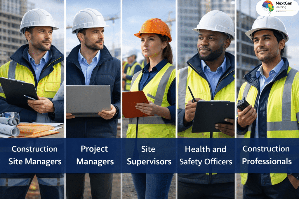 Career path roles in construction including site manager, project manager, supervisor, and safety officer