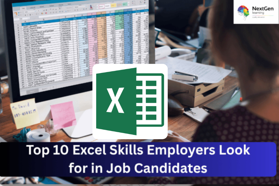 Professional using Excel marketing budget spreadsheet highlighting top skills employers value