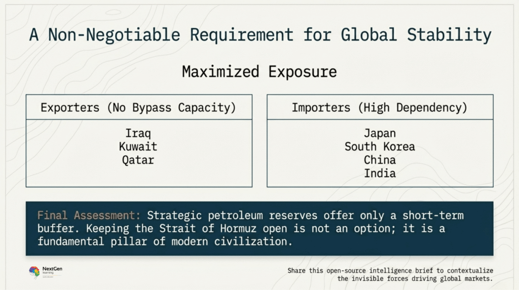 Countries dependent on Strait of Hormuz including exporters and importers