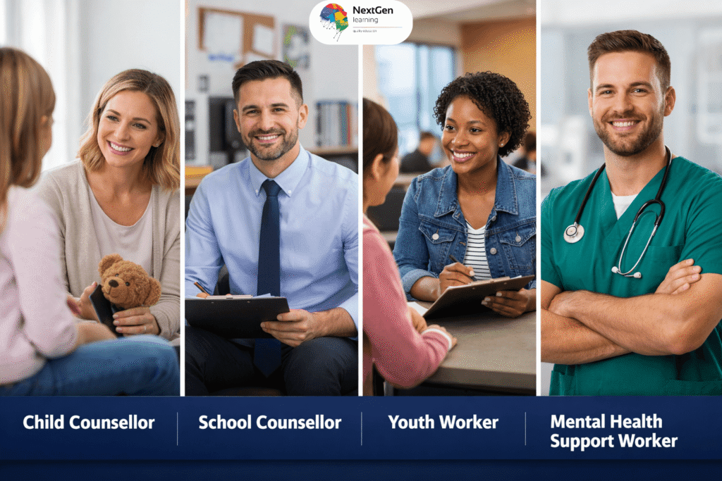 Child counselling careers including counsellor, school counsellor, youth worker and mental health support worker