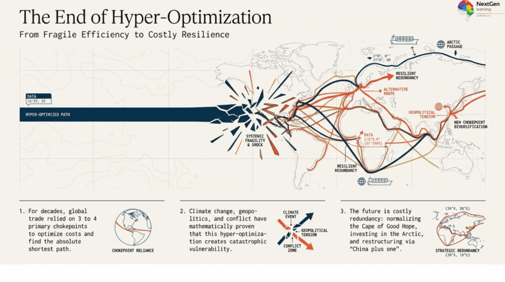 Map and infographics showing major global shipping routes, maritime chokepoints, and trade flows