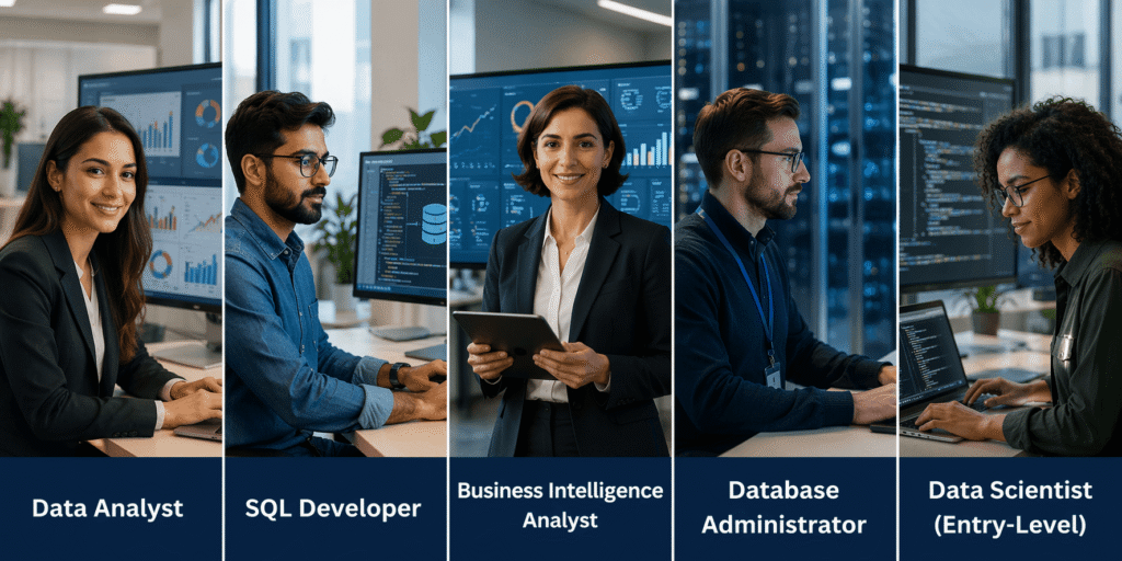 Data Analyst SQL Developer BI Analyst DBA Data Scientist career banner