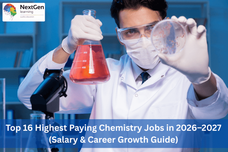 Image showing a scientist in protective laboratory clothing holding a flask and petri dish with microscopes and glassware nearby, symbolising chemistry research and careers, aligned with the theme of top‑paying chemistry jobs in 2026–2027.