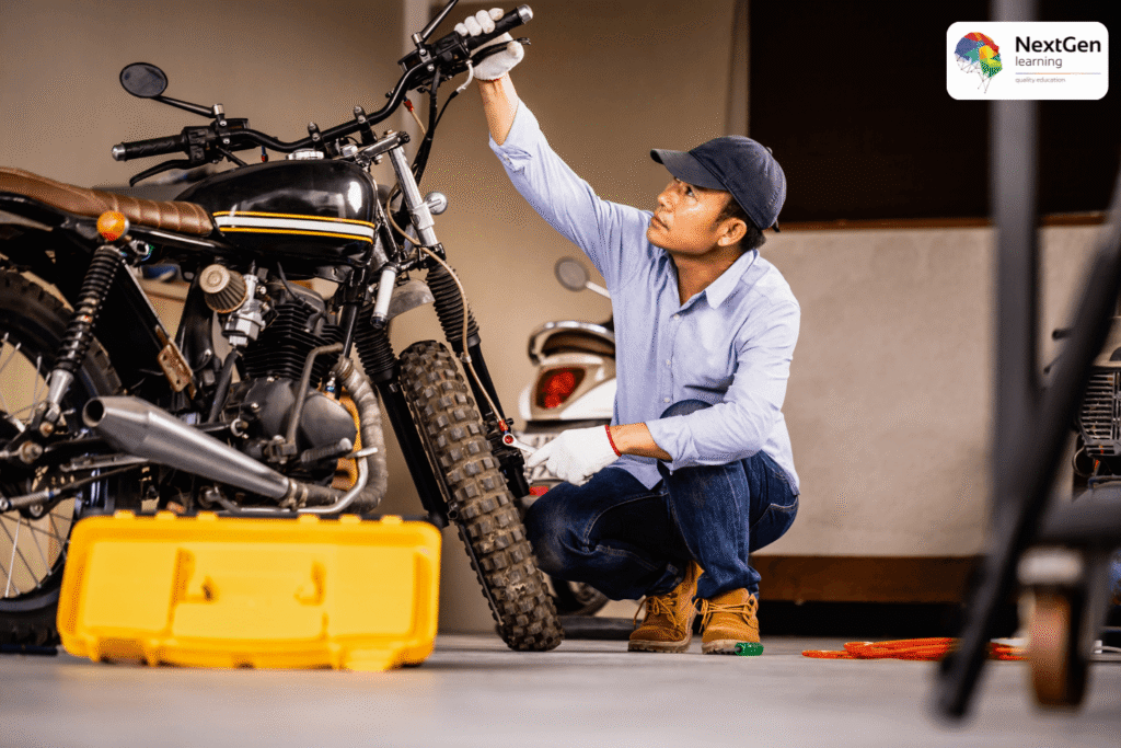 Image showing the importance of regular motorcycle maintenance, highlighting benefits such as improved safety, better performance, longer lifespan, reduced repair costs, and reliable riding experience.