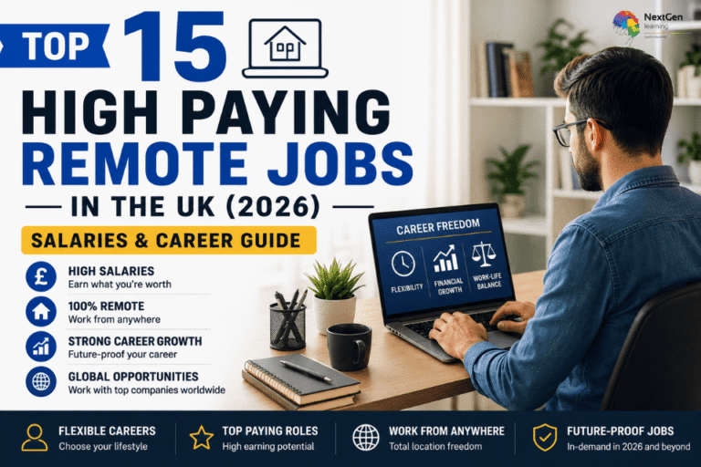 Top 15 high paying remote jobs in the UK for 2026 featuring work-from-home careers, salary guide, and flexible career opportunities.