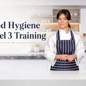 Food Hygiene Level 3 Training with professional chef in a commercial kitchen demonstrating safe food handling and hygiene practices