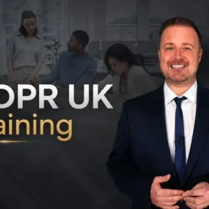 GDPR UK Training online course featuring a professional instructor with an office team, focused on UK GDPR and data protection compliance.